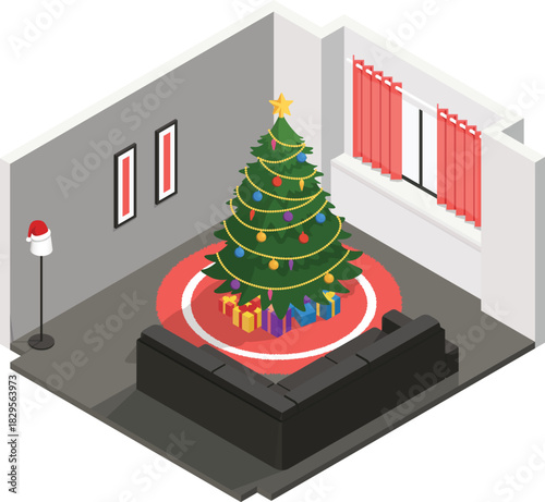 Living room with christmas tree
