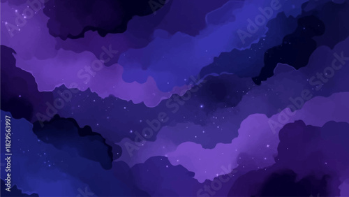 A captivating digital illustration presenting a seamless background with a deep, moody watercolor blend in shades of indigo and amethyst. 