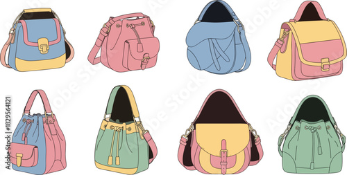 Colorful Fashion Handbags Set in Pastel Shades for Women