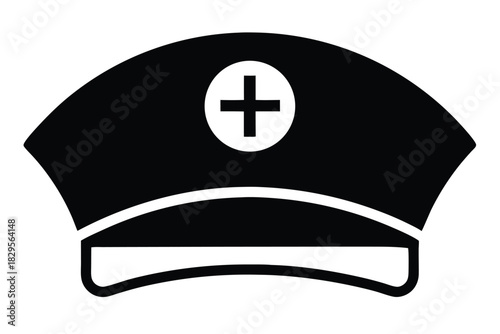 Black icon shows a classic nurse hat with a white plus symbol centered