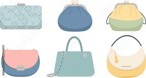 Set of Six Colorful Handbags and Clutches in Various Styles