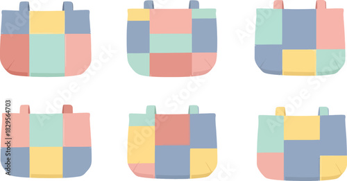 Colorful Patchwork Tote Bags Set in Pastel Colors for Casual Fashion