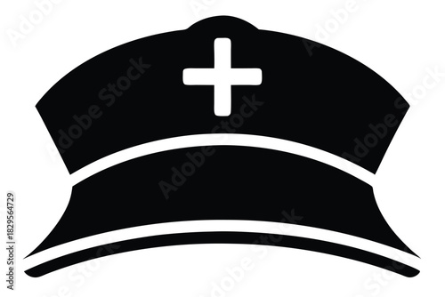 Black mitre with a prominent white cross stands as a symbol of authority
