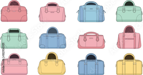 Colorful Assorted Handbags Set in Pastel Shades for Fashion and Travel