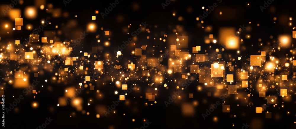 Obraz premium Golden sparkling squares and lights creating a dazzling background effect, perfect for celebrations and festive occasions, copy space for text. glow fx