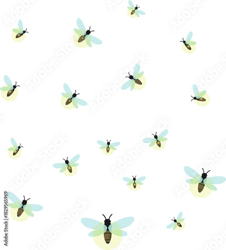 Simple Flat Firefly Pattern Design Illustration with Light Emission Background