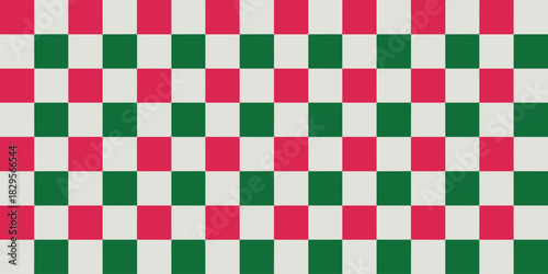 Hand-painted Christmas green and red gingham seamless vector pattern for wrapping paper and textiles