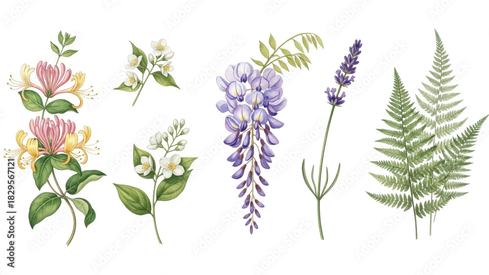 Naklejka premium Floral elements collection, watercolor flower set