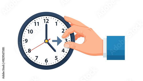 Hand adjusting a clock to show the time change for daylight saving or scheduling appointments