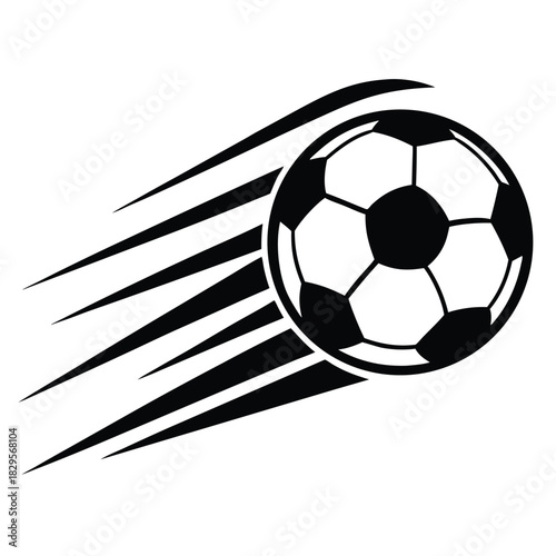 Black and white soccer ball speeding with motion lines, demonstrating graphics
