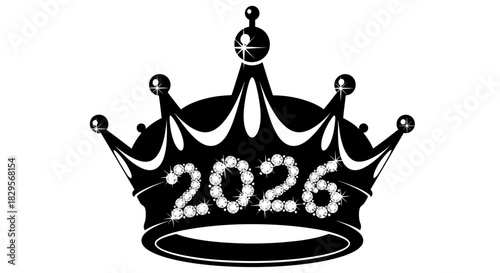 Black and white crown with the year 2026 in sparkling letters.