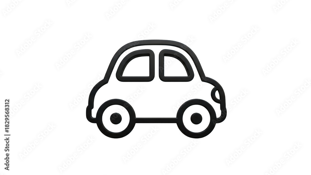 Obraz premium Simple black and white outline icon of a small, cute cartoon car isolated on transparent background for transportation or travel concept design
