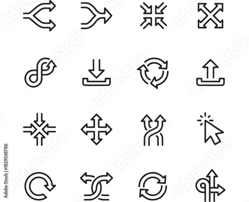 a collection of minimalist arrow and direction icons in black outline style ideal for user interface design on transparent background silhouette high quality professional detailed modern