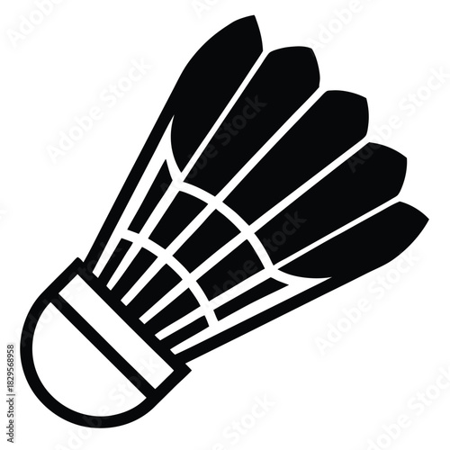 Isolated black badminton shuttlecock icon presents a minimalistic yet striking portrayal on a white backdrop