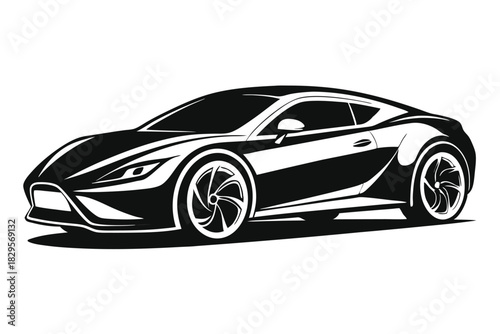 Sleek monochromatic sports car displays striking black lines, highlighting the vehicle's modern, aerodynamic silhouette