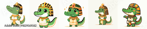 cute crocodile vector in cleopatra costume