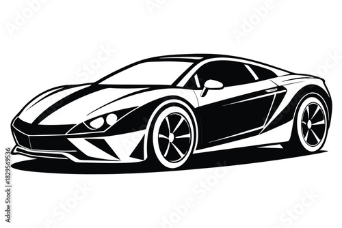 A modern monochrome sports car design showcases dynamic lines and stylized wheel detailing
