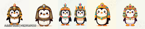 cute penguin vector in cleopatra costume