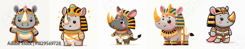 cute rhino vector in cleopatra costume