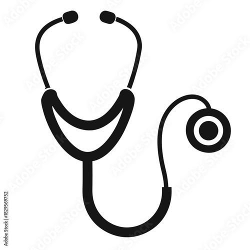 A black stethoscope icon showcases a doctor's essential tool for healthcare diagnostics on a white backdrop
