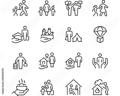 a collection of diverse line art icons depicting people and their activities with various scenarios on transparent background silhouette high quality professional detailed modern elegant stylish