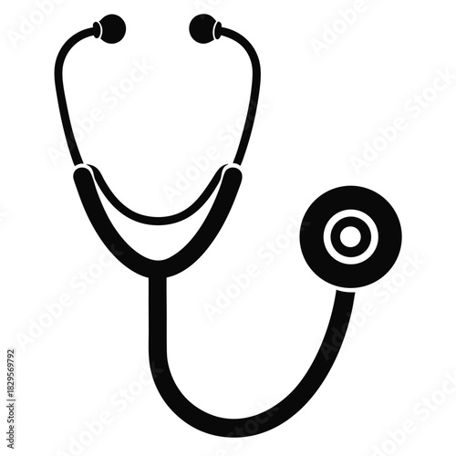 A black stethoscope with earpieces and diaphragm is displayed against a white background