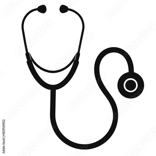 Isolated black silhouette of a stethoscope exhibits medical equipment for diagnosing illness and health