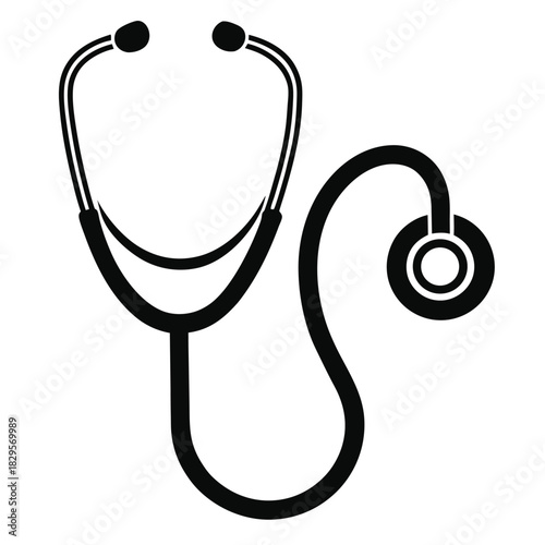 A black stethoscope with distinct earpieces and diaphragm signifies medical diagnosis and checkups