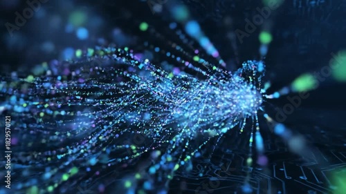 Abstract Blue Digital Network Flowing Through Circuit Board.