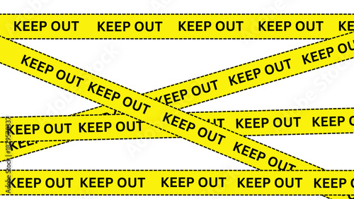 Yellow caution tape with "KEEP OUT" in bold black lettering creates a barrier.
