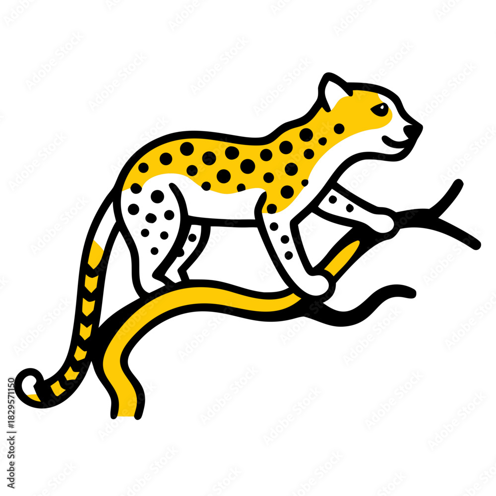 Fototapeta premium Leopard climbing on a branch with a playful expression 