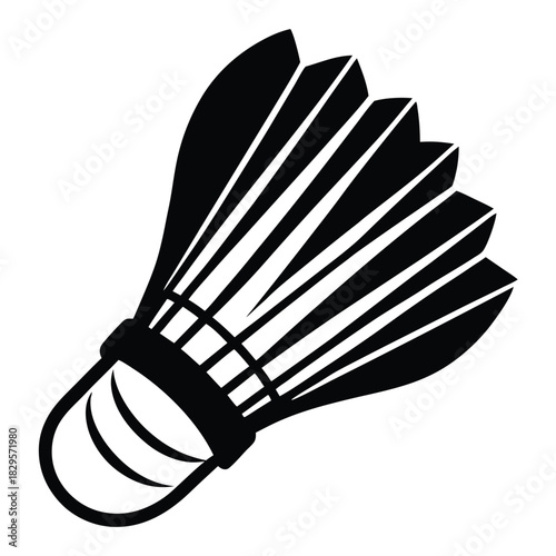 Isolated black shuttlecock features lightweight feathers and a rounded base, ideal for badminton
