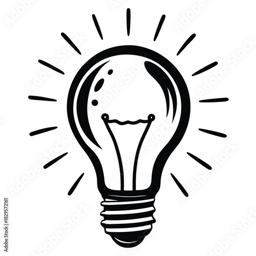 A black outline of a light bulb emits light streaks against a white background