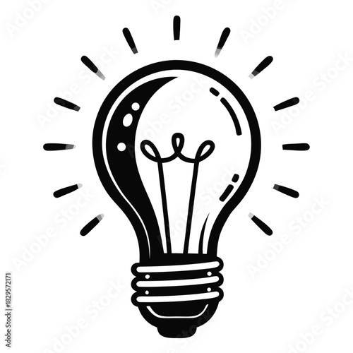 Shining lightbulb conveys a brilliant idea, illustrated in simple black and white icon