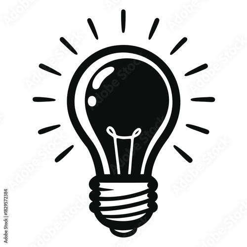 An illuminating light bulb shines brightly with radiating streaks in a captivating monochrome style