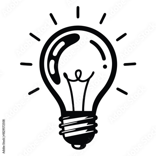 An illuminating lightbulb radiates bright ideas with its simple and bold black outline
