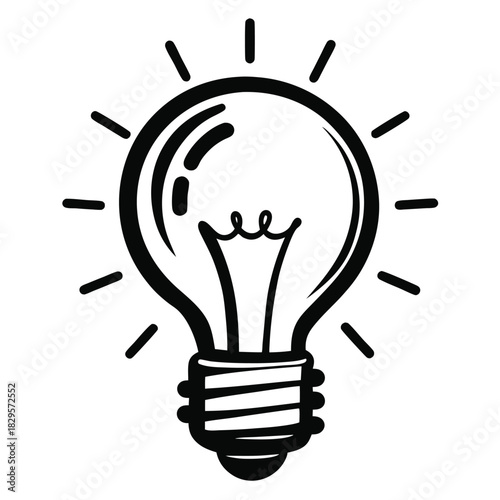 The hand drawn lightbulb radiates light, showing innovative thinking and brilliant ideas