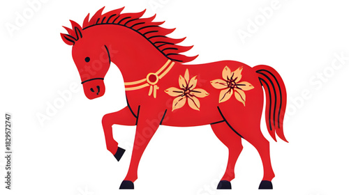 Red Dala Horse Illustration: Traditional Swedish Folk Art and Craft Design