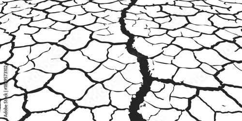 Cracked dry ground pattern, abstract fissure texture, vector illustration.