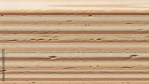Detailed close-up showcases the stratified texture of plywood, with alternating layers of light beige and medium brown, creating a linear and earthy visual effect, emphasizing the material's inherent