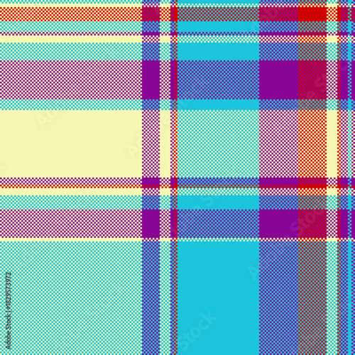 Colorful tartan pattern. Retro pixelated style. Ideal for textile design, backgrounds, or digital art projects. A vintage, vibrant vibe.