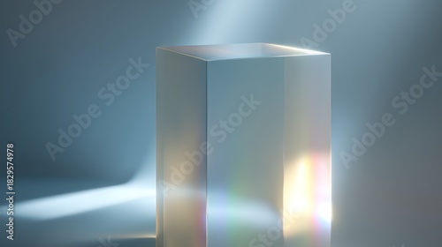 Frosted glass column illuminated with shifting holographic reflections Balanced exposure ensures translucence remains ultra-detailed and sharp free from