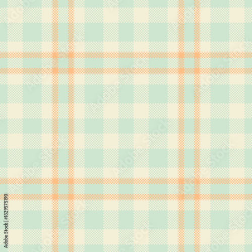 Soft pastel plaid pattern. Mint, beige, and peach hues create a cozy, classic textile design. Ideal for backgrounds, crafts, and digital projects.