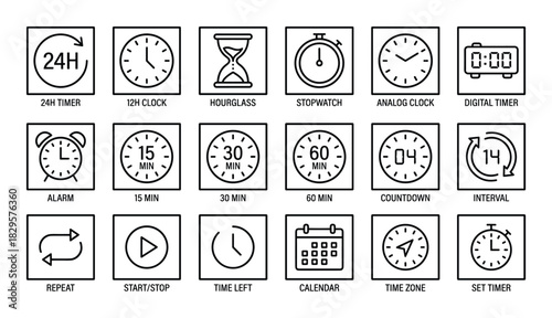 Time icons set outline style for web design user interface and print