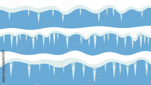 Illustration of three rows of snow and icicles against a light blue background in a cartoon style