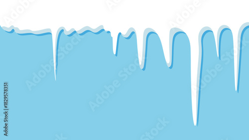 A cartoon illustration of white icicles hanging from a snowy edge against a light blue background