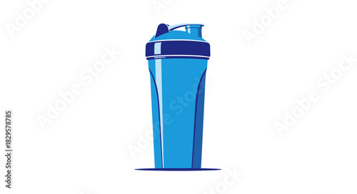 A vivid vector illustration of a blue protein shaker bottle, ideal for mixing supplements and staying hydrated during sports and fitness activities.