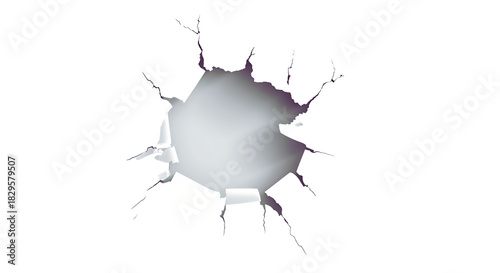 A broken hole in the wall with a shadow. Represents a concept or idea of new breakthrough.  , transparent background