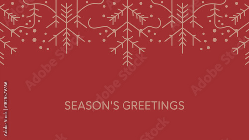 Red background with snowflakes and dots pattern and season's greetings text at the bottom center