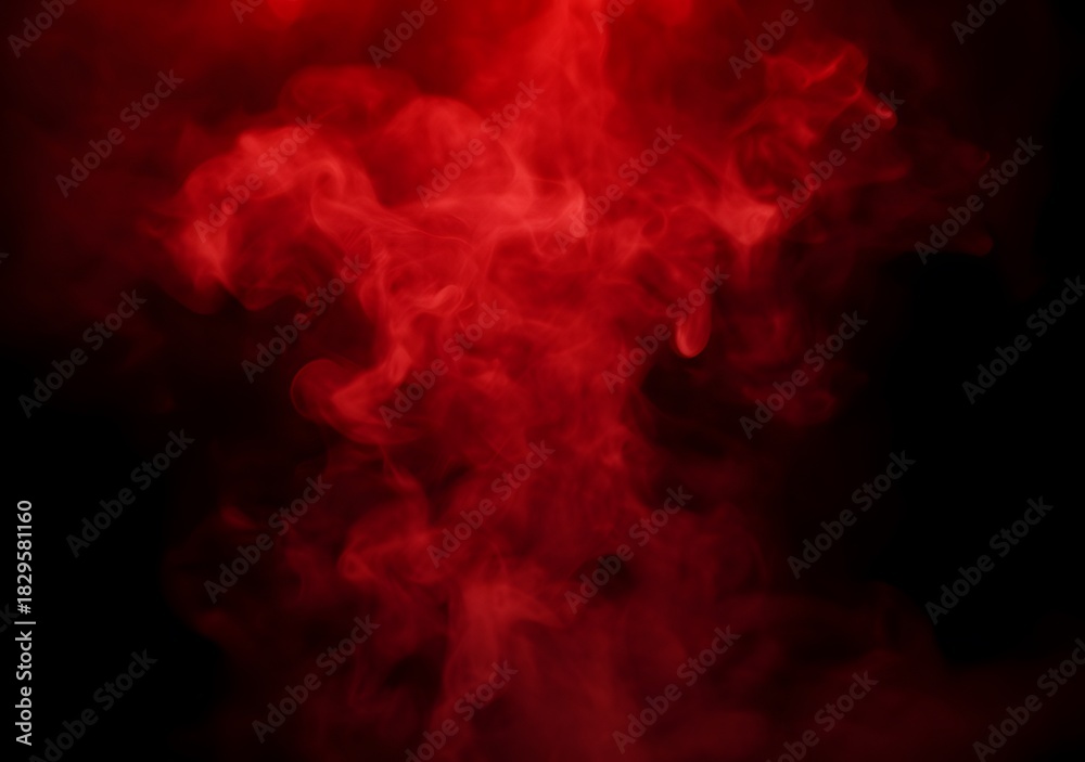 Fototapeta premium Red Ominous Swirling Smoke Over Black Void (Horror Abstract Background)